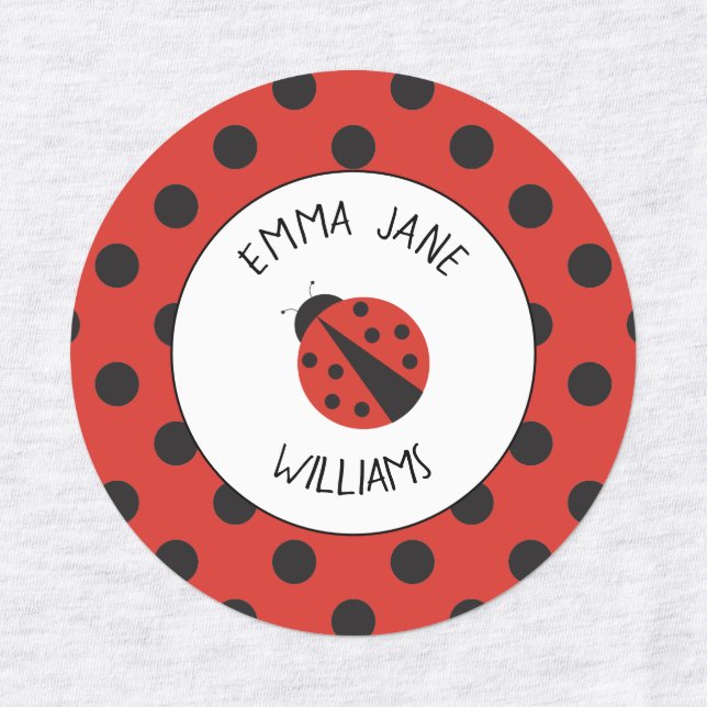 Ladybug rouge pois noir nom étiquettes pour l'écol (Design 1)