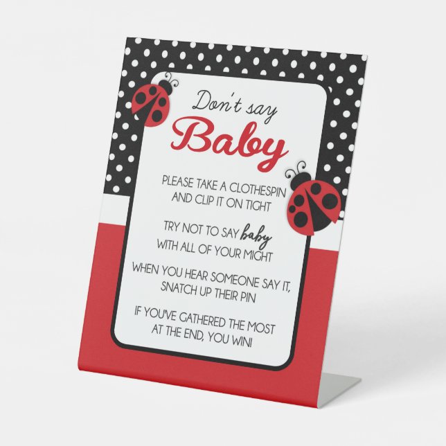 Ladybug Say Baby Shower Game Pedestal Sign Sockelschild (Vorderseite)