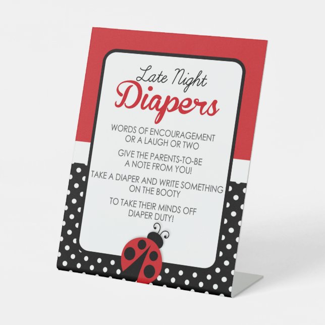Ladybug Spätabenddiapers Ratgeber Kinderdusche Sockelschild (Vorderseite)