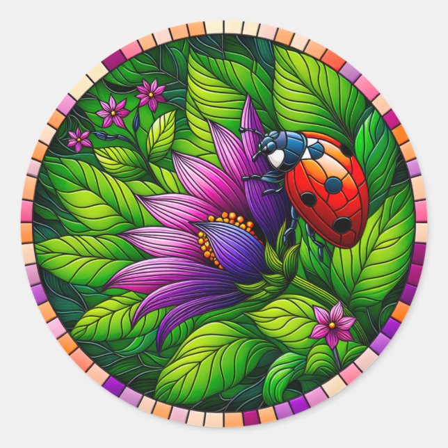 Ladybug Stains Glass Runder Aufkleber (Vorderseite)