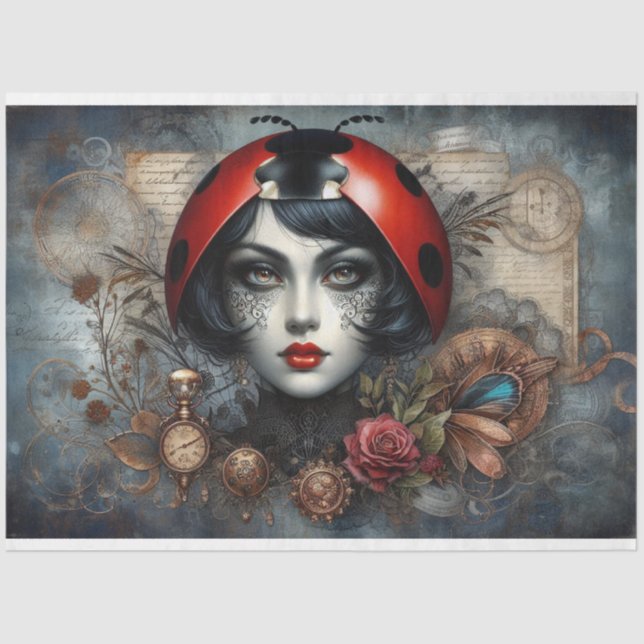 Ladybug Steampunk Gothic Viktorianisch Decoupage Seidenpapier (Vorderseite)