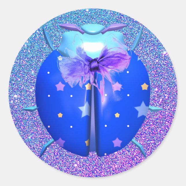Ladybug Stern niedlicher Glitzer sehen blau lila a Runder Aufkleber (Vorderseite)