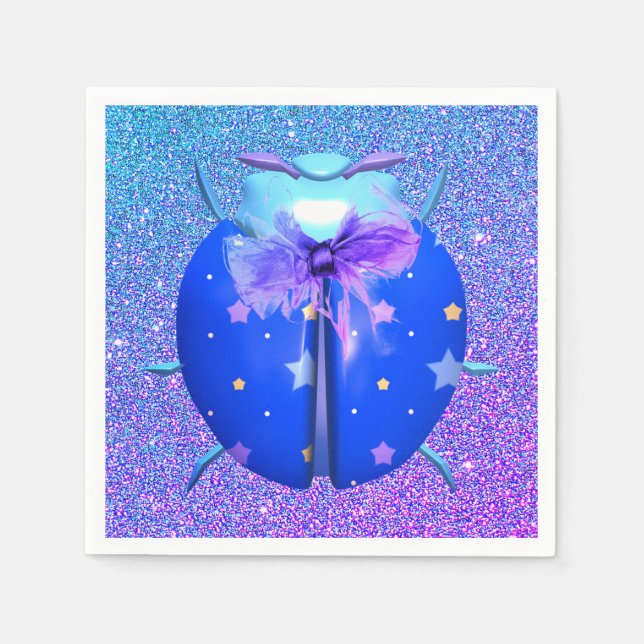 Ladybug Stern niedlicher Glitzer sehen blau lila a Serviette (Vorderseite)