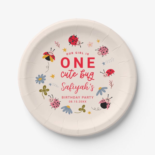 Ladybug Summer 1. Geburtstag Party Pappteller (Vorderseite)