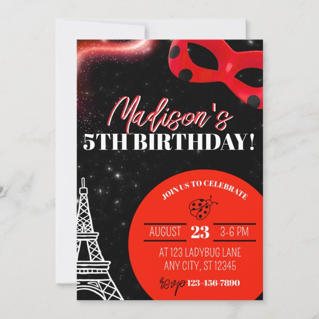 Ladybug Superhero Birthday Invitation Karte (Vorderseite)