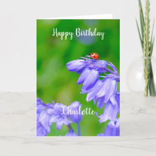Ladybug sur la carte d'anniversaire de Bluebells