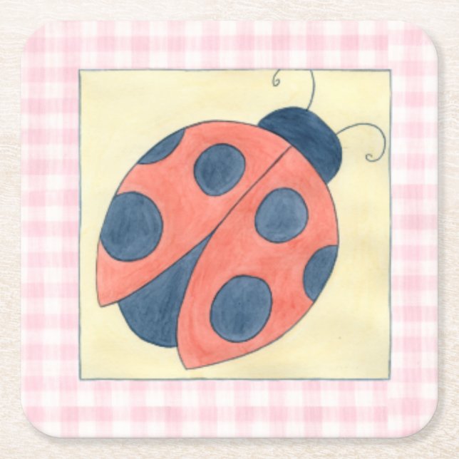 Ladybug Trio Landung auf Blume Rechteckiger Pappuntersetzer (Vorderseite)