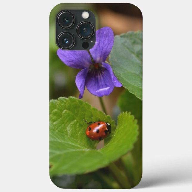 Ladybug über süße Violettsorten-Blume Case-Mate iPhone Hülle (Rückseite)