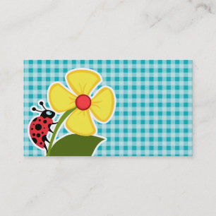 Ladybug und Blume zu Blue Green Gingham Visitenkarte