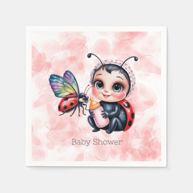 Ladybug und Butterfly Girl Babydusche Serviette (Vorderseite)