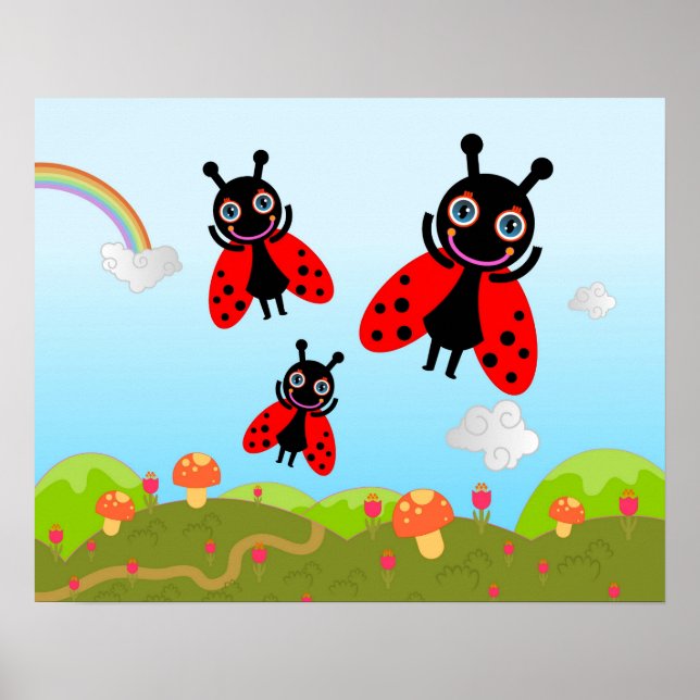 Ladybug und Pilze Poster (Vorne)