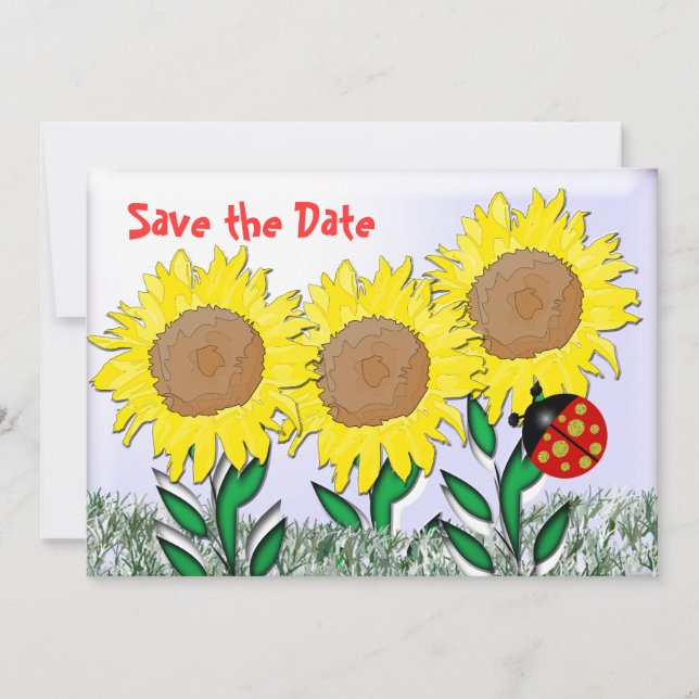 Ladybug und Sonnenblumen Save The Date (Vorderseite)