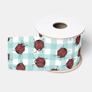 Ladybug und Türkis Gingham Nattern Muster Ripsband