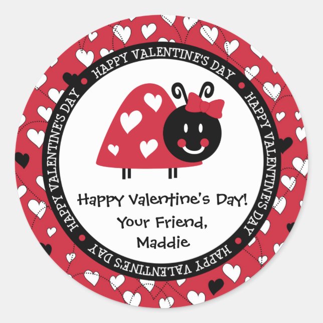 Ladybug Valentine Day Hearts Gastgeschenk Runder Aufkleber (Vorderseite)