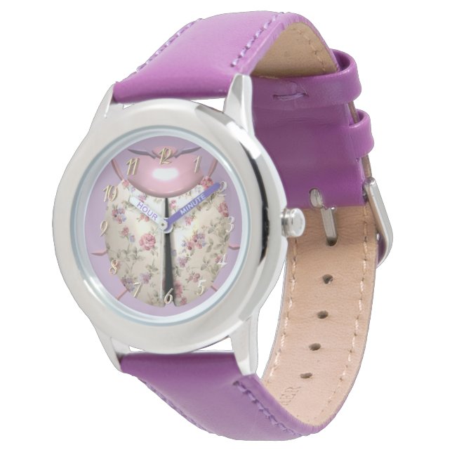 Ladybug Veilchen und Rose niedlich Armbanduhr (Schrägansicht)