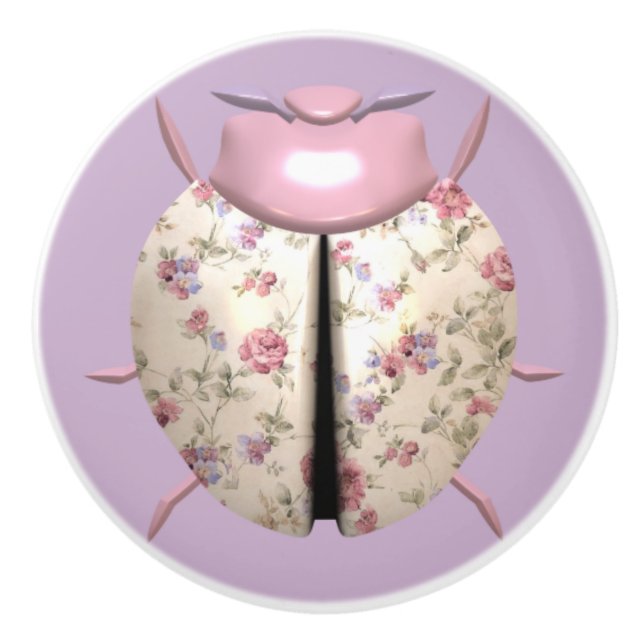 Ladybug Veilchen und Rose niedlich Keramikknauf (Vorderseite)