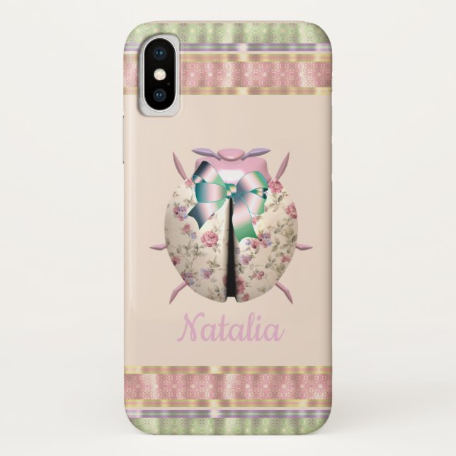Ladybug Veilchen und Rose niedliches Rosa Case-Mate iPhone Hülle (Rückseite)