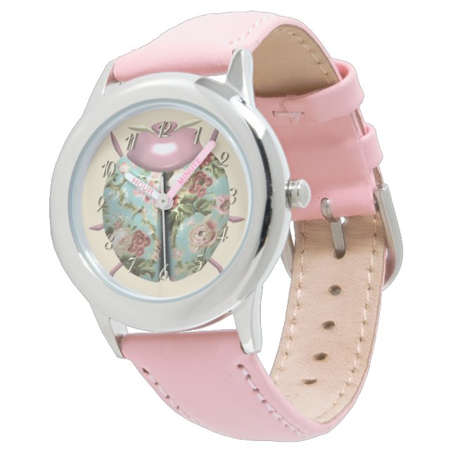 Ladybug viktorianische blumengeschmückte Rose nied Armbanduhr (Schrägansicht)