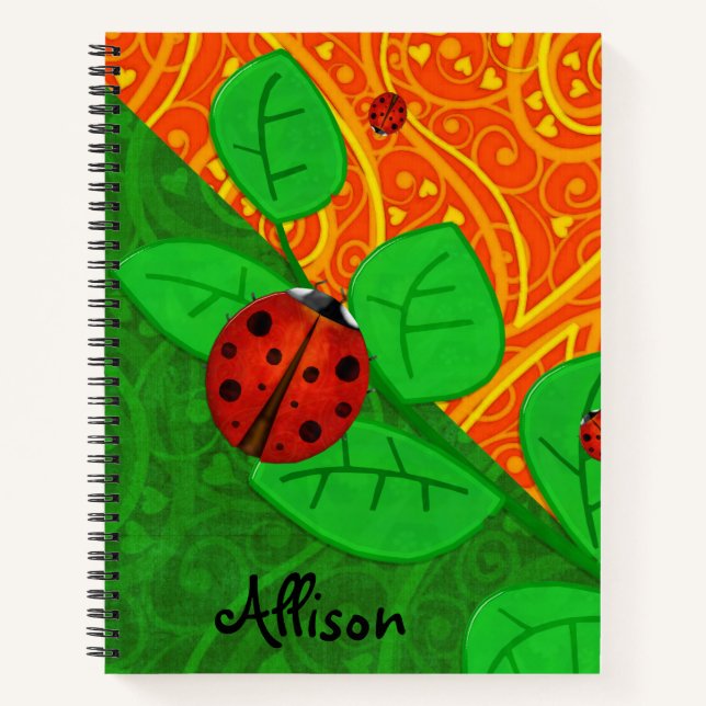 Ladybug Whimsey 3D Folk Art HINZUFÜGEN IHREN NAMEN Notizbuch (Vorderseite)