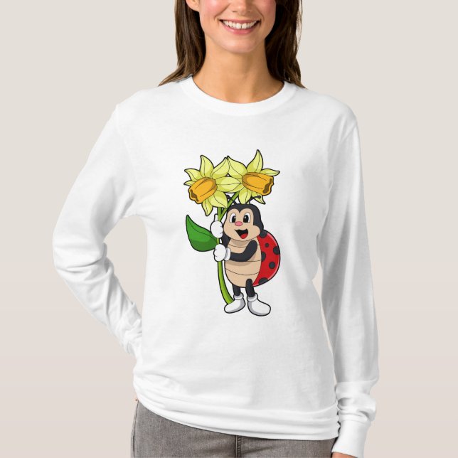 Ladybug with Flower Daffodil T-Shirt (Vorderseite)