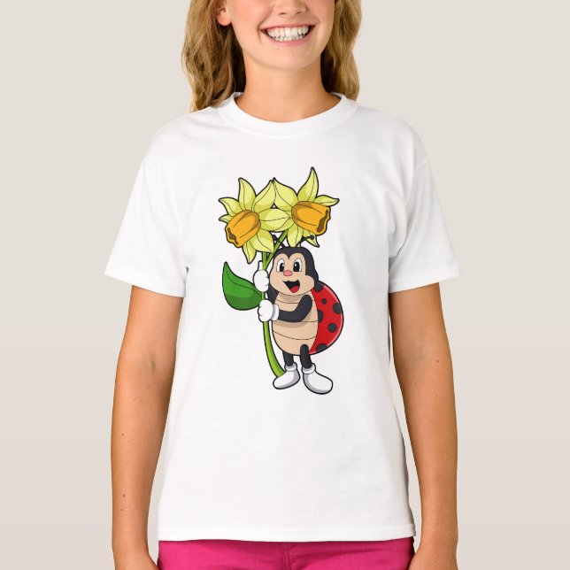 Ladybug with Flower Daffodil T-Shirt (Vorderseite)