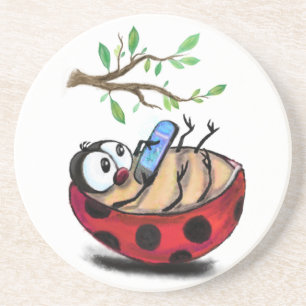 Ladybug with Phone Fun Coaster Spring Getränkeuntersetzer