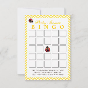 Ladybug Yellow Zickzack Baby Dusche Bingo Karten