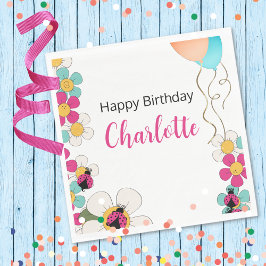 Ladybugs and Blume Geburtstagsparty Serviette