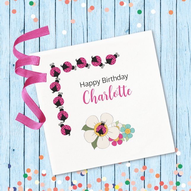 Ladybugs and Blume Geburtstagsparty Serviette (Von Creator hochgeladen)