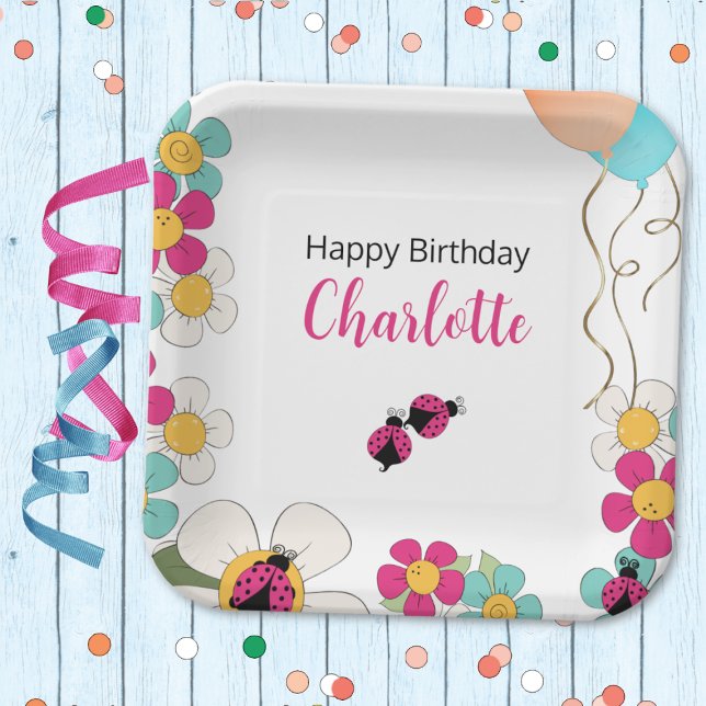 Ladybugs and Blume Square Geburtstagsparty Pappteller (Von Creator hochgeladen)