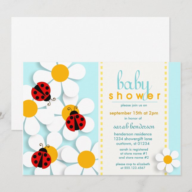 Ladybugs and Daisies Baby Shower Einladungen (Vorne/Hinten)