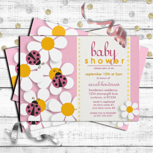 Ladybugs and Daisies Baby Shower Invitations