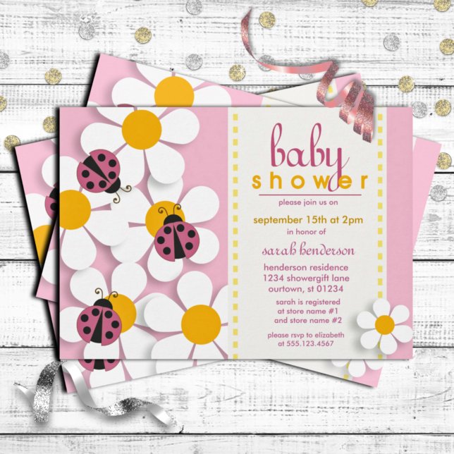 Ladybugs and Daisies Baby Shower Invitations (Créateur téléchargé)