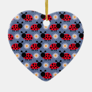 Ladybugs and Daisies Pattern Keramik Ornament