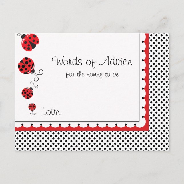 Ladybugs and Polka Dots Mommy Advice Card Hinweiskarte (Vorderseite)