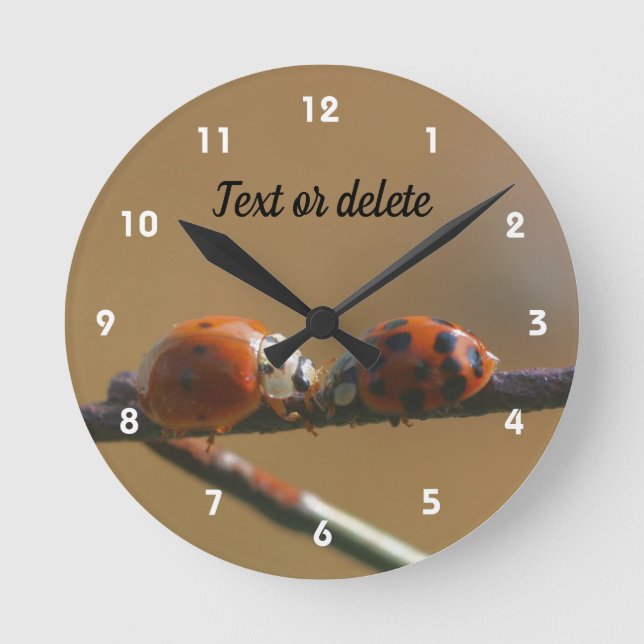 Ladybugs auf einem Drahtzaun Personalisiert küssen Runde Wanduhr (Vorderseite)