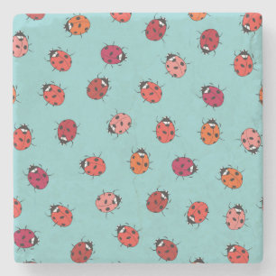Ladybugs, blauer Hintergrund, bezauberndes, nahtlo Steinuntersetzer