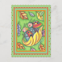 LADYBUGS, DIE AUF FALLENDEN AUTUMNSTÜCKEN REITEN, 