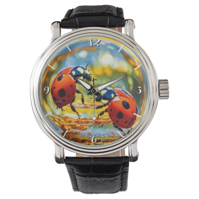 Ladybugs in einem Tropfen Wasser Armbanduhr (Vorderseite)