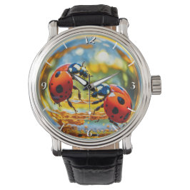 Ladybugs in einem Tropfen Wasser Armbanduhr
