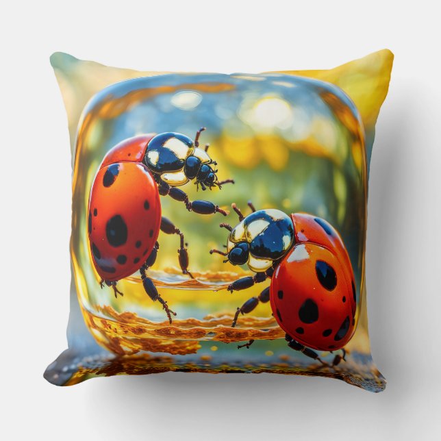 Ladybugs in einem Tropfen Wasser Kissen (Vorderseite)