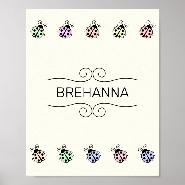 Ladybugs Pastel Multicolor Border on Yellow Poster (Vorne)