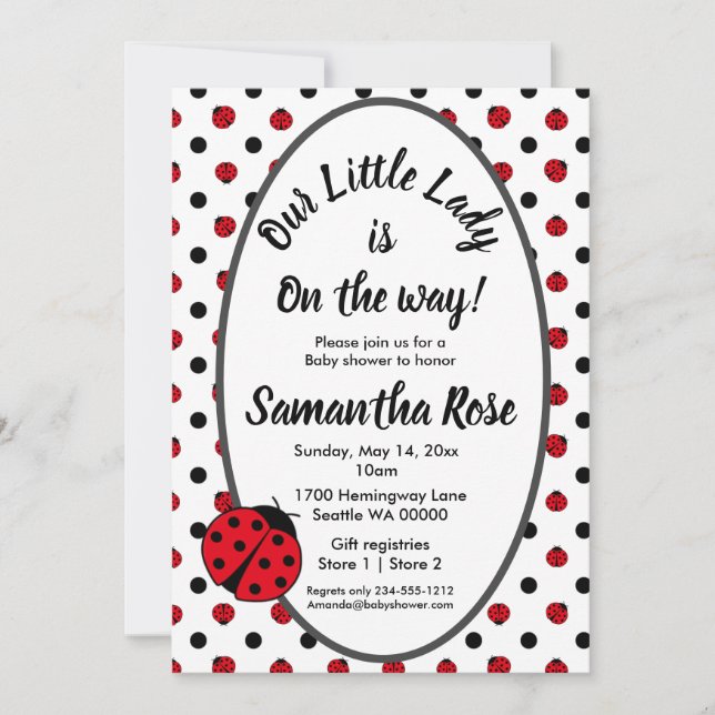 Ladybugs retro polka dots Baby Dusche Einladung (Vorderseite)