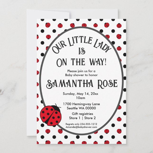 Ladybugs retro polka dots Baby Dusche Einladung (Vorderseite)