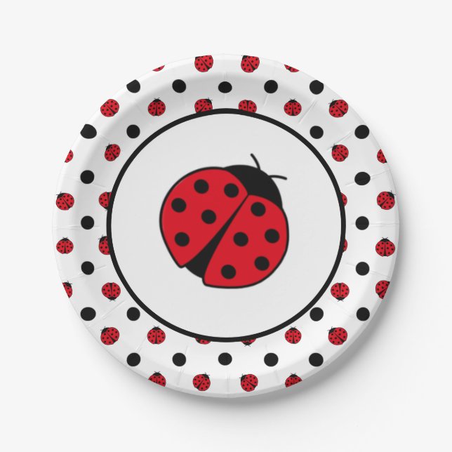 Ladybugs Retro-Polka-Punkte-Papier-Teller Pappteller (Vorderseite)