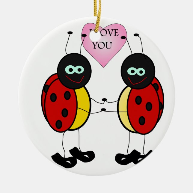Ladybugs together holding hands in love keramik ornament (Vorne)