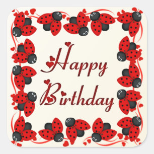 Ladybugs und Herz Quadratischer Aufkleber