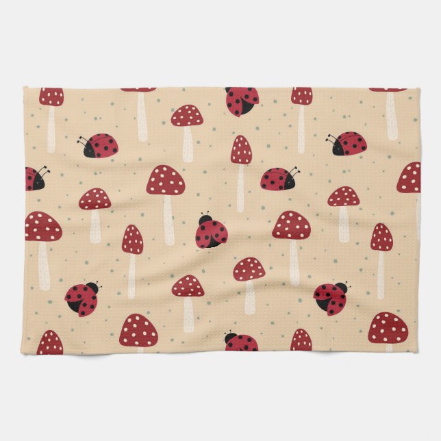 Ladybugs und Rote Pilze Geschirrtuch (Horizontal)