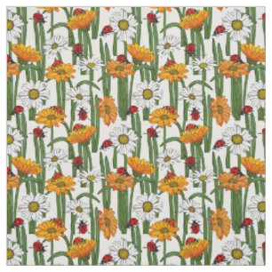 Ladybugs und Summer Meadow Blume Nattern Muster Stoff