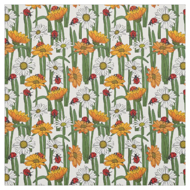 Ladybugs und Summer Meadow Blume Nattern Muster Stoff (Muster)